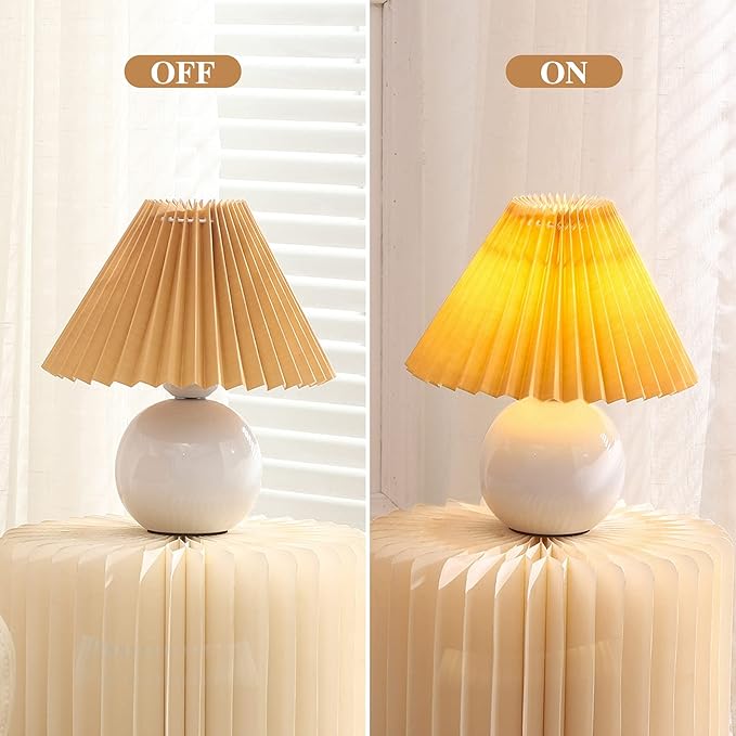 Zenply Korean Pleated Table Lamp, Bedside Nightstand Mini Lamp for Bedroom Living Room Small Spaces