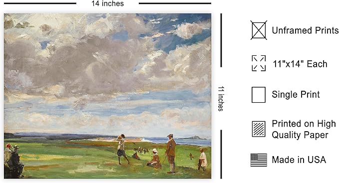 Poster Master Vintage Lady Astor Playing Golf at North Berwick Painting - Retro Course Print - Sports Art - Landscape Art - Office or Living Room Decor - 11x14 UNFRAMED Wall Art