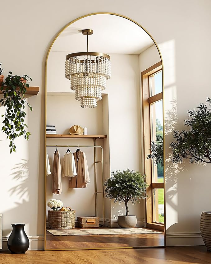Suidia Full Length Mirror, 81"x41" Floor Standing Mirror Freestanding, Full Body Mirrors with Stand for Bedroom, Hanging Mounted for Living Room Cloakroom, Gold, Arched Style