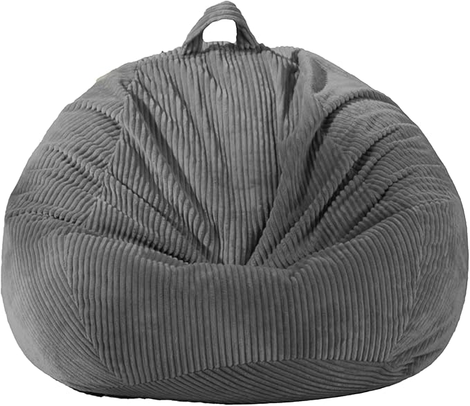 Stuffed Animal Storage Bean Bag Chair Cover, Cover Only (No Filler), Corduroy Toy Organizer Floor Cushion Seat, 48 in/120 cm Slipcover for Teens & Adults,Gray