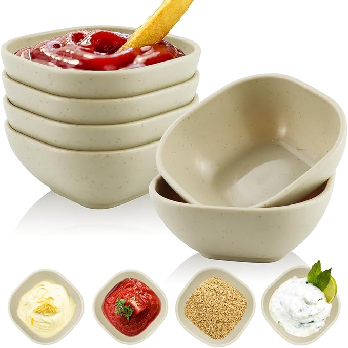 6-Pack Wheat Straw Dipping Bowls, 5oz - Unbreakable, Microwave & Dishwasher Safe for Ketchup, Sushi, Condiments - Beige Series