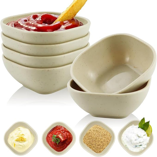 6-Pack Wheat Straw Dipping Bowls, 5oz - Unbreakable, Microwave & Dishwasher Safe for Ketchup, Sushi, Condiments - Beige Series
