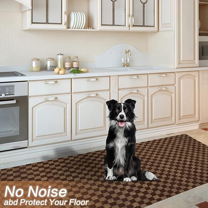 4' x 9' Runner Rugs with Rubber Backing, Indoor Outdoor Utility Carpet Runner Rugs, Checkered Brown, Can Be Used as Aisle for The RV and Boat, Laundry Room and Balcony