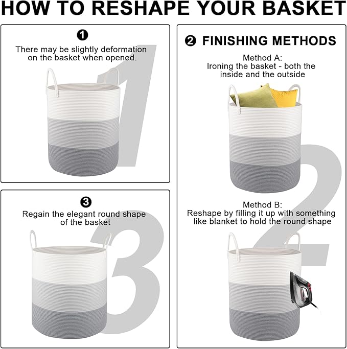 OIAHOMY 100L Laundry Hamper, Dirty Clothes Hamper for Bedroom, Collapsible Laundry Basket, Large Blanket Basket, Nursery Hamper with Handle, Blanket Storage for Living Room-18.5x21inches-Gradient Grey