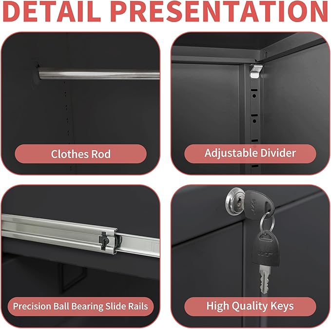 4 Drawer File Cabinet with 1 Door,Black Metal Storage Locker Cabinets for Employees,Home Office Lockable Steel Filing Cabinets for Legal/Letter Size Files, Assembly Required