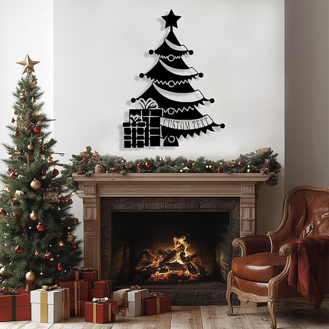 Personalized Christmas Tree Metal Sign, Custom Signs Outdoor Metal Wall Decor, Merry Christmas Tree Signs Wall Decoration for Home Living Room, Bedroom, Office, Garden, Porch