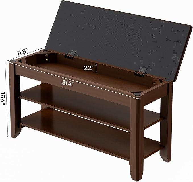 Shoe Rack Bench with Flip-Top Storage, Solid Wood Entryway Bench with Cushion, Adjustable Shelf, for Hallway, Mudroom, Closet – Walnut, 31.5"