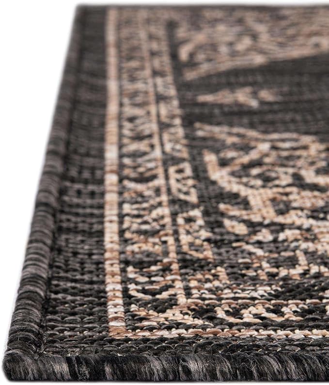 Unique Loom Outdoor Traditional Collection Area Rug - Antique (2' x 8' Runner Charcoal Gray/Natural)