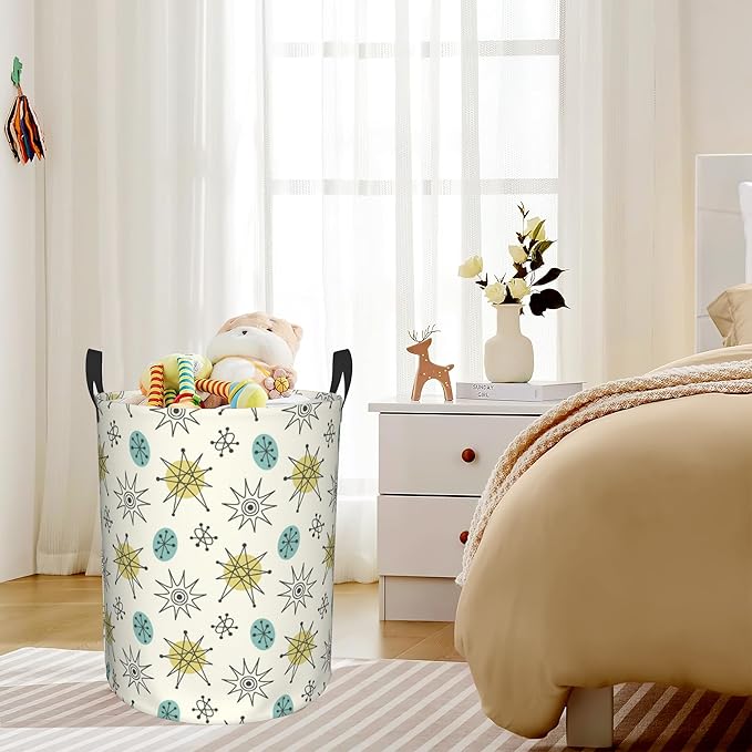 Mid Century Modern Pattern Laundry Basket,Waterproof Foldable Laundry Hamper,Dirty Clothes Laundry Basket, Linen Bin Storage Organizer for Toy Collection 16" x 20"
