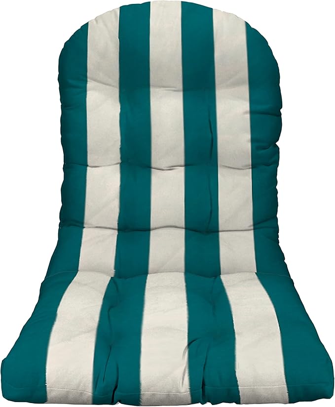 RSH DECOR: Tufted Adirondack Chair Cushion | 42.5” x 21” | All-Weather Spun Fabric | Water and Fade-Resistant | Outdoor Cushion for Patio Furniture | Peacock & White Stripe