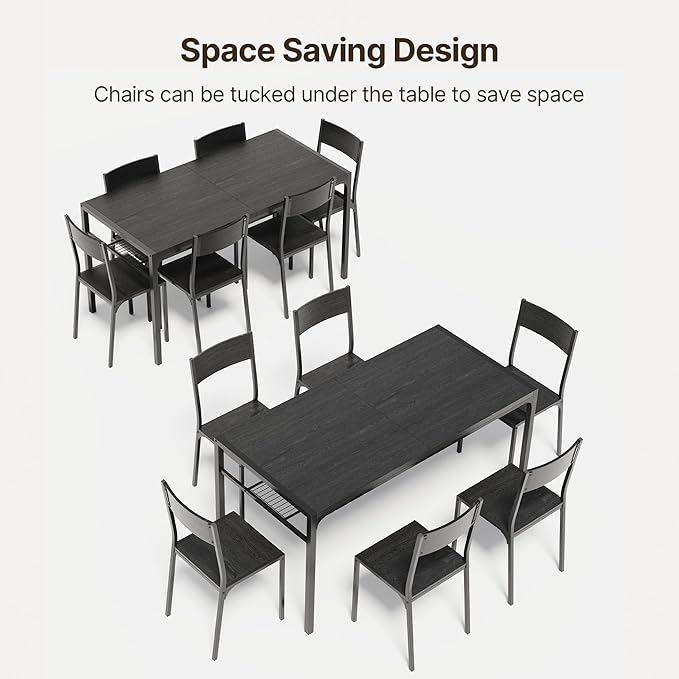 Gizoon Dining Table Set for 6 with Chairs, 7-Piece Kitchen Table Set for Small Space, Apartment, Kitchen, Dining Room, Space-Saving