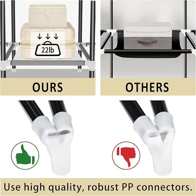 LOKEME Wardrobe Closet,Portable Closet for Bedroom Steel Pipe Diameter 19mm Strong and Sturdy Grey Portable Closets for Hanging Clothes with 3 Hanging rods, 6 Storage Shelves and Side Pockets