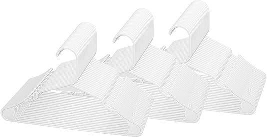 Royale Linens 60 Pack White Plastic Hangers for Clothes - Heavy Duty Clothes Hanger for Everyday Use - Lightweight & Space Saving Notched Plastic Hangers