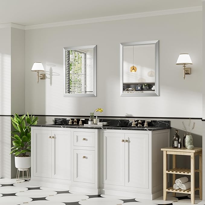 24x30 Inch Silver Bathroom Mirror for Wall, Thick Metal Framed Rectangle Mirrors for Over Sink, Bedroom, Living Room, Entryway, Anti-Rust, HD Tempered Glass