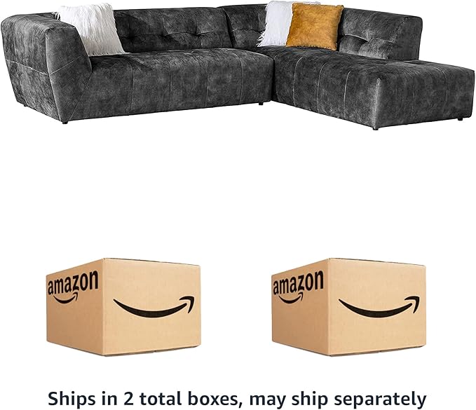 Acanva Luxury Mid-Century Velvet Tufted Low Back Sofa Set L-Shape 2-Piece Living Room Couch, 113" W Right Hand Facing Sectional, Grey