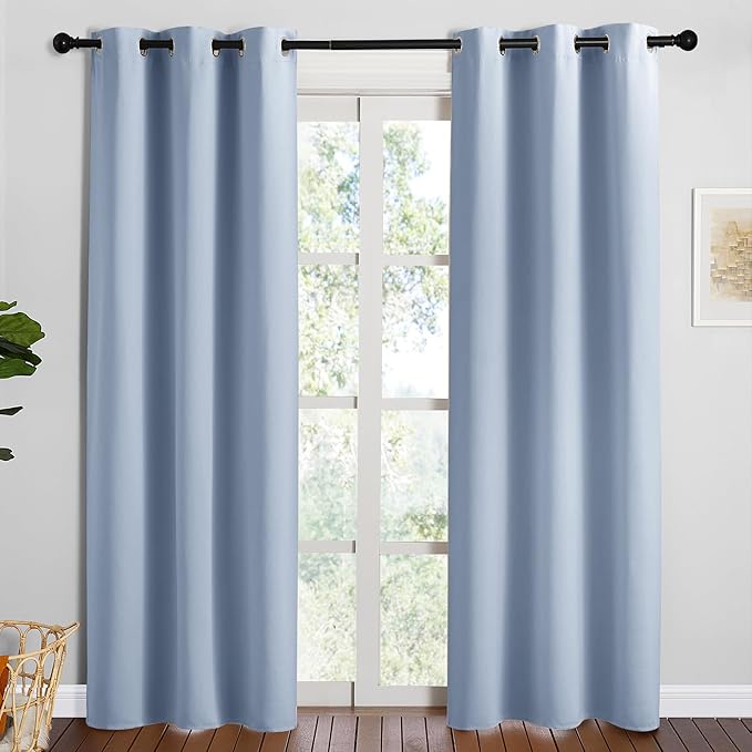 NICETOWN Vintage Blue Blackout Curtains 84 inches Length for Dining Room, 2 Panels, 34" Wide, Thermal Insulated Long Drapes for Window