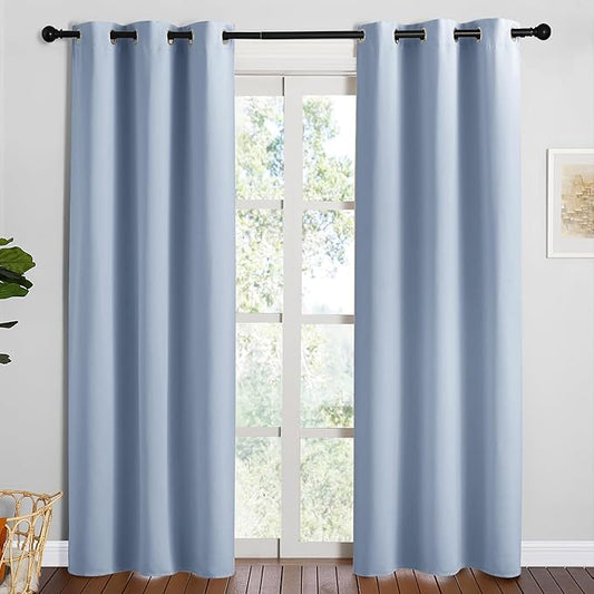 NICETOWN Vintage Blue Blackout Curtains 84 inches Length for Dining Room, 2 Panels, 34" Wide, Thermal Insulated Long Drapes for Window