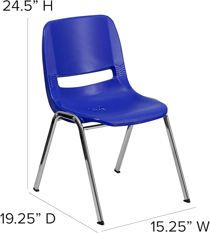 EMMA + OLIVER Kid's Navy Ergonomic Shell Stack Chair - Chrome Frame and 14"H Seat