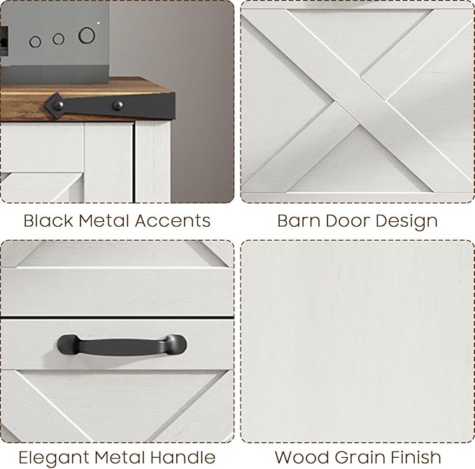 Vertical File Cabinet with 2 Drawers, Wooden Farmhouse Filing Cabinet for Letter/A4 Size Hanging Files, Under Desk Printer Stand with Storage for Home Office, Rustic White