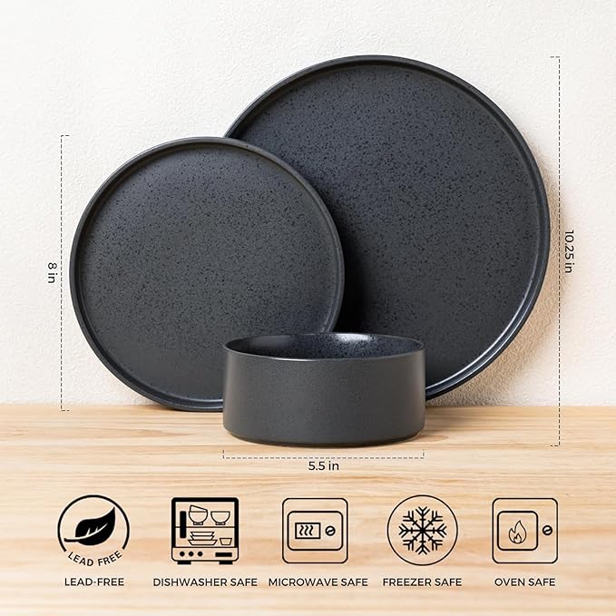 GBHOME Ceramic Dinnerware Sets for 8, Stoneware Plates and Bowls Sets, Chip and Scratch Resistant Dishes, Dishwasher & Microwave& Oven Safe Dishes sets, Reactive Glaze