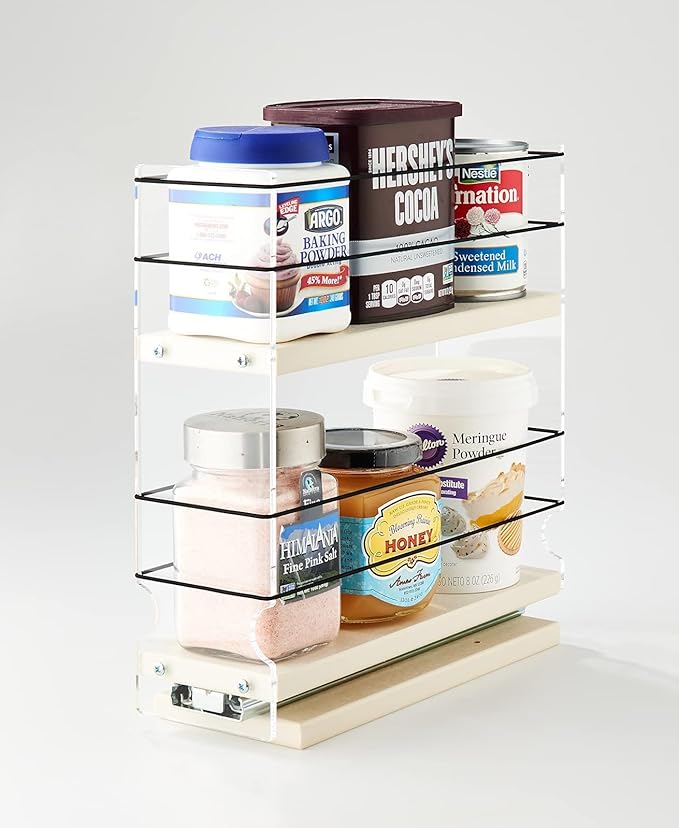 Vertical Spice - Sliding Spice Rack Organizer for Cabinets - Pull Out Shelves for Upper Kitchen Cabinets - Cabinet Organizer/Storage - USA Made - 2 Tiers - 3.45" x 10.75" x 10.6"(Cream, Assembled)