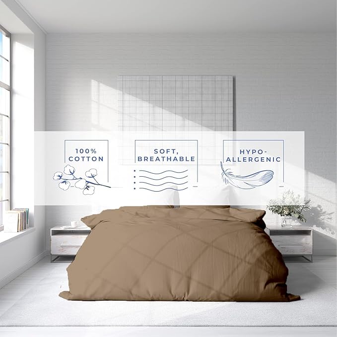 Kotton Culture 1 Pc Twin Size Duvet Cover Only -100% Egyptian Cotton Sateen 600 Thread Count Ultra Soft Premium Durable Comforter Cover Zipper Closure & Corner Ties (Taupe, Twin/Twin XL 68" X 90")