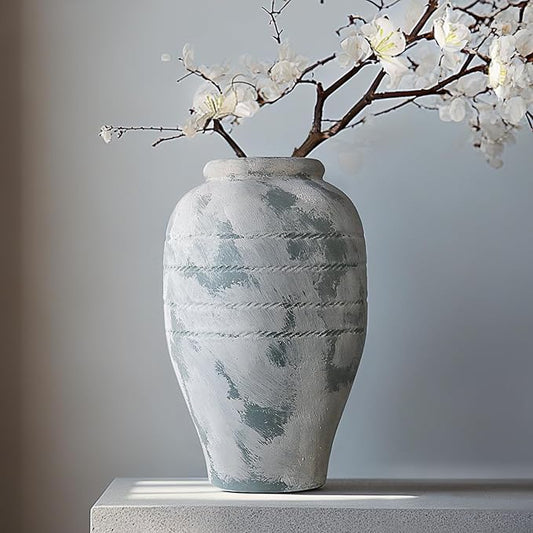 Antique Ceramic Flower Vase for Living Room Bedroom 9.06'' Farmhouse Decor for Bouquet Fake Plant Home Decor Office Table Shelf Fireplace Centerpieces Rustic Retro Vintage Classic Modern Beige