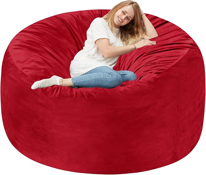 Homguava 6FT Bean Bag Chair Giant BeanBag with Memory Foam Filled, Large Bean Bag Chairs for Adults, Adult Bean Bag Chair with Dutch Velvet Cover for Living Room Bedroom-Red