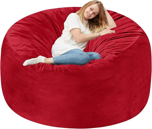 Homguava 6FT Bean Bag Chair Giant BeanBag with Memory Foam Filled, Large Bean Bag Chairs for Adults, Adult Bean Bag Chair with Dutch Velvet Cover for Living Room Bedroom-Red