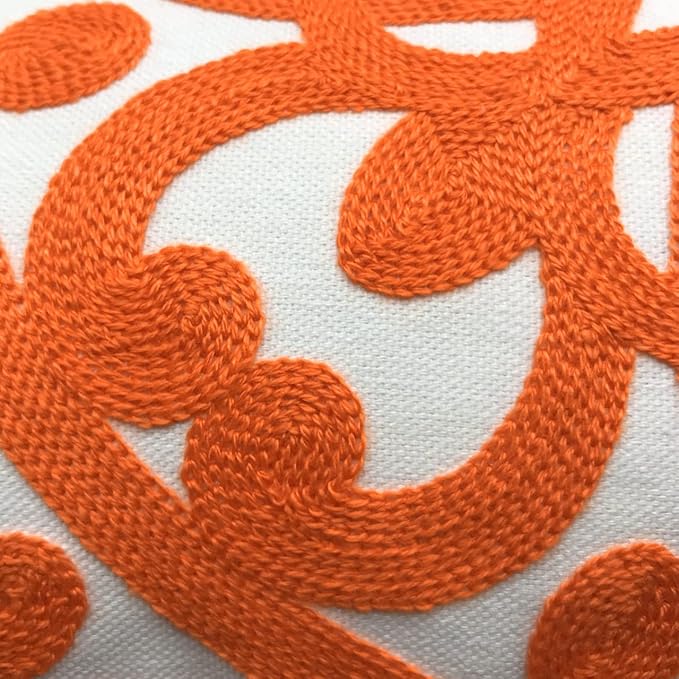 Alysheer Embroidered Lumbar Decorative Throw Pillow Cover 12"x 20", Classic Boho Mandala Embroidery Pattern Cotton Rectangular Cushion Case for Sofa Couch Living Room Bedroom (Bright Orange)