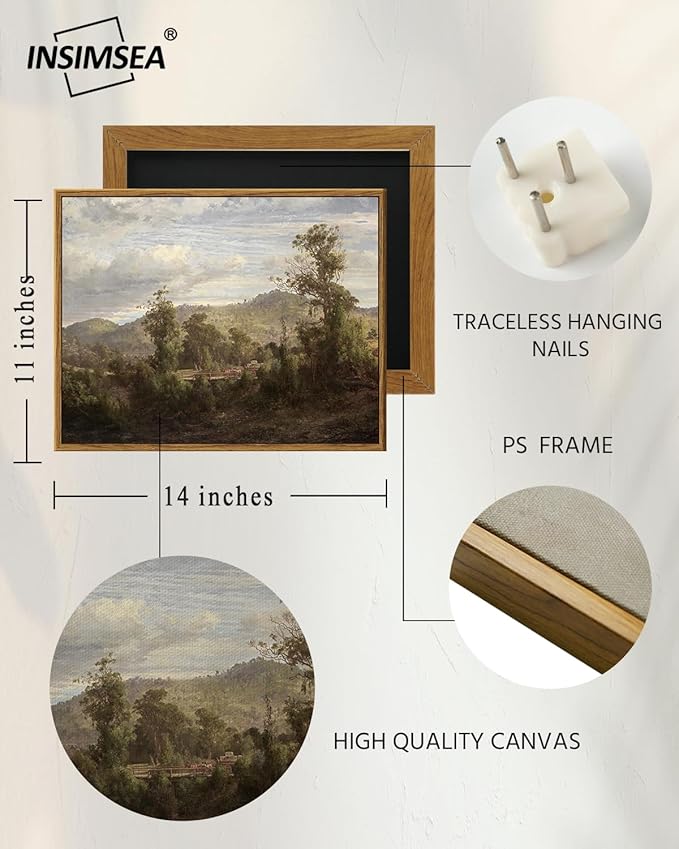 InSimSea Framed Canvas Wall Art Vintage Decor, Home Decor Retro Landscape Oil Painting Canvas Wall Art Decorations for Living Room Kitchen Office Farmhouse Bathroom Decor, 11"x14"