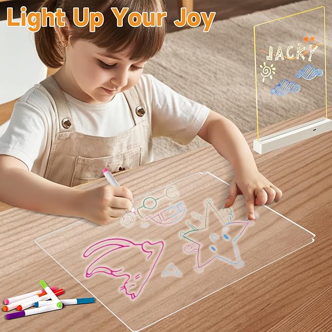 Clear Dry Erase Board, Rechargeable LED Acrylic Message Board, Acrylic Illuminated Dry Erase Board, Can be Used as Night Light for bar/Shop/Office/Holiday/Gifts (Horizontal13.7 * 8.2inch)