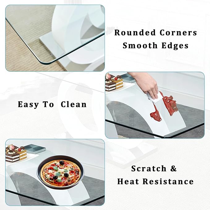 gopop 63'' Glass Dining Table, Modern Kitchen Table, Clear Glass Dinner Table with White Unique Design Leg and Silver Metal Base.(Only Table)