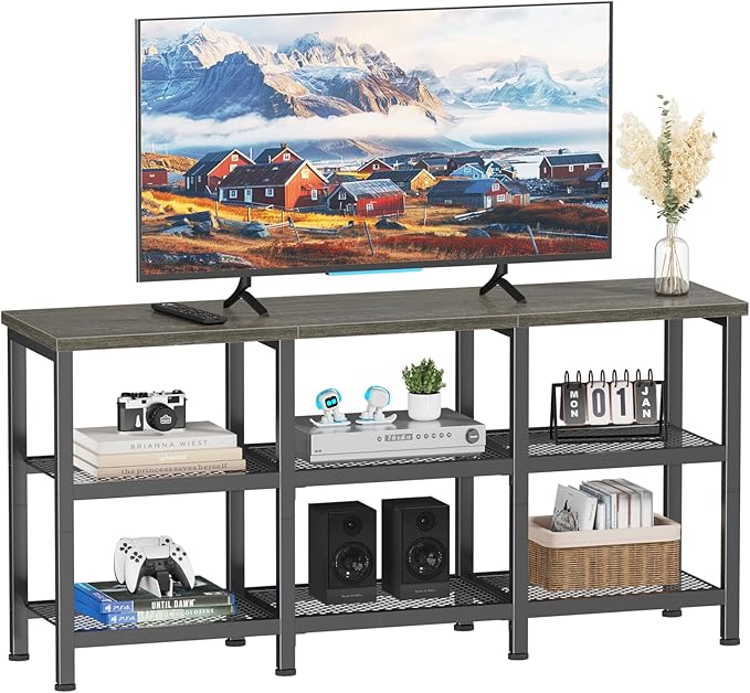 Furologee TV Stand, 43 Inch Entertainment Center with 3-Tier Storage Shelves, Industrial Media Console Table for TVs up to 50 Inch, Television Stands for Living Room, Bedroom, Light Black Oak