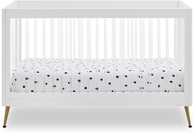 Delta Children Sloane 4-in-1 Acrylic Convertible Crib - Includes Conversion Rails, Bianca White w/Melted Bronze