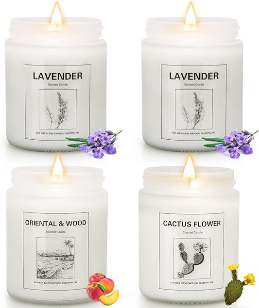 4 Pack Candles for Home Scented, Lavender Candle Set, Aromatherapy Jar Candle for Home, 28 oz 200 Hour Long Lasting, Natural Soy Wax Candles Gifts Set for Women, Birthday, Valentine, Anniversary