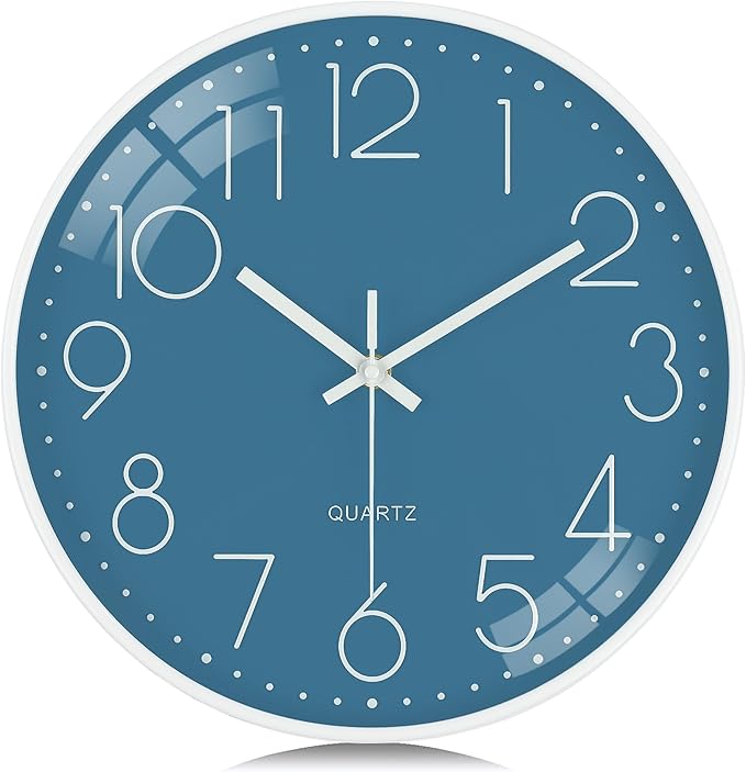 Lafocuse 12 Inch Silent Navy Blue Wall Clocks Battery Operated, Analog Wall Clock for Kitchen Living Room Bedroom Home Decor
