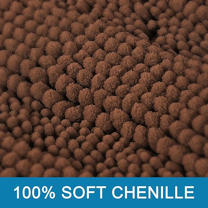 H.VERSAILTEX 2 Piece Bathroom Set Extra Thick Chenille Striped Pattern Bath Rugs for Bathroom Non Slip Soft Plush Shaggy Bath Mats for Floor(Caramel, 32 x 20 Plus 24 x 17 - Inches)