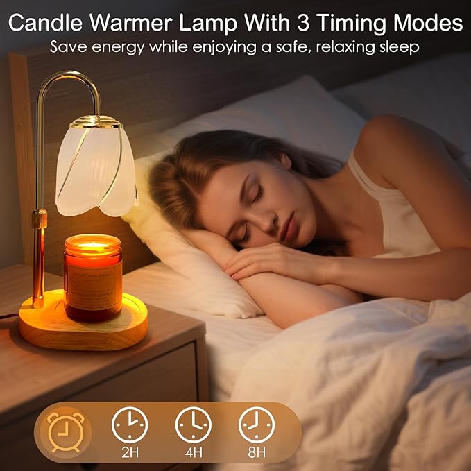 Adjustable Candle Warmer Lamp with Timer: 3 Timing Mode, 4 Level Dimming - House Warming Gifts New Home Room Decor, Birthday Gifts for Women Mom