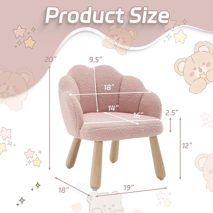 Pink Toddler Chairs, Kid Armchair, Toddler Chairs Ages 1-4, Shepra Kids Chair for Children, Wooden Kids Chair, Kid Room Reading Chairs for Playroom/Living Room/Nursery, Pink