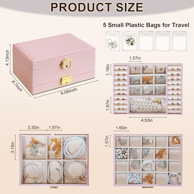 Yoobao Jewelry Box for Women, 3 Layer with Double Lock, Removable Tray, Jewelry Holder Organizers for Earrings Necklaces Rings Bracelets Watches, Ideal Present for Birthday Graduation Anniversary