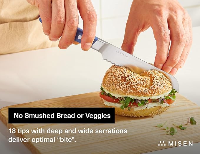 Misen Serrated Bread Knife – High-Carbon Japanese AUS8 Steel – Effortless Slicing of Bread, Pastries, and Fruits – Razor-Sharp Edge and Durable Blade with Ergonomic Handle - 5", Blue