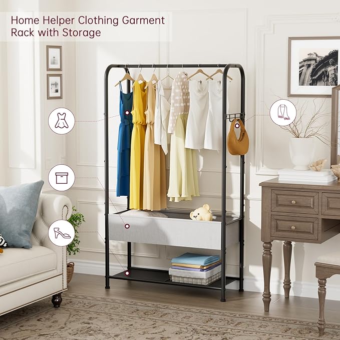 SINGAYE Clothes Garment Coat Rack Drying Clothing Racks Metal Freestanding for Hanging Clothes Portable Closet for Laundry Bedroom Black