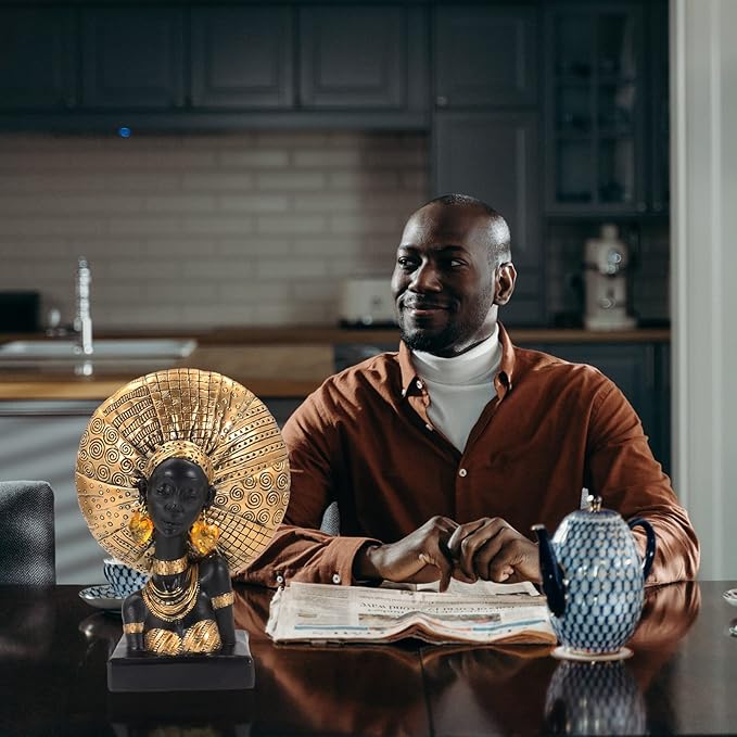 African Statues for Home Decor, Sculptures Decorations for Living Room, 10'' African Lady Art Bust Figurines, Black Vintage Aesthetic Ornament for Shelf and Tables, Décor Accents Gifts for Women