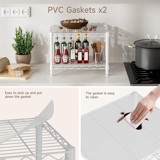 Small 2 Tier Shelves Storage Wire Shelving Unit Metal Shelf Adjustable Organizers Storage Shelving with Wheels for Bathroom Laundry Room Kitchen Pantry12”D x 18”W x 12.2”H White