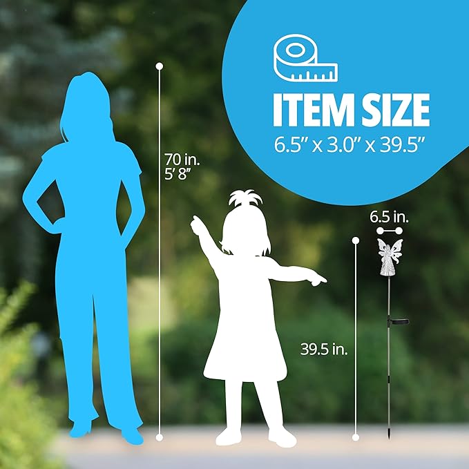 Exhart Garden Solar Lights, Decorative Angel Garden Stake, 13 LEDs, Cute Yard and Pathway Decor, White, 7 x 40 Inch