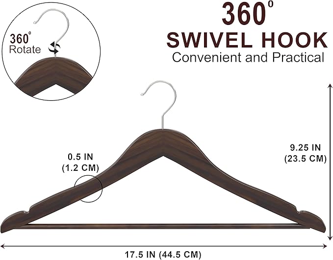 Utopia Home Premium Wooden Hangers 20 Pack - Durable & Slim Coat Hanger - Suit Hanger with 360-Degree Rotatable Hook - Wood Hangers with Shoulder Grooves (Vintage Color)