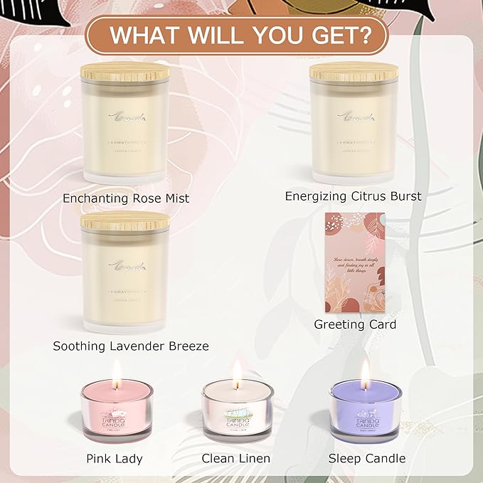 TRINIDa Scented Candles 120Hrs, Soy Candles for Home Scented, Aromatherapy Candle Set, Lavender Candle Gifts for Women Birthday