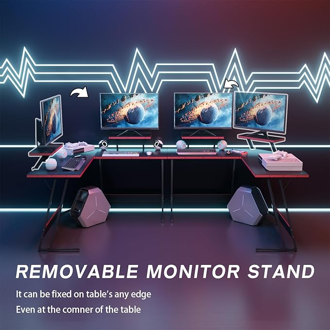 Homall L Shaped Gaming Desk Computer Corner PC Desk Table with Large Monitor Riser Stand for Home Office Sturdy Writing Workstation (Black, 47 Inch)