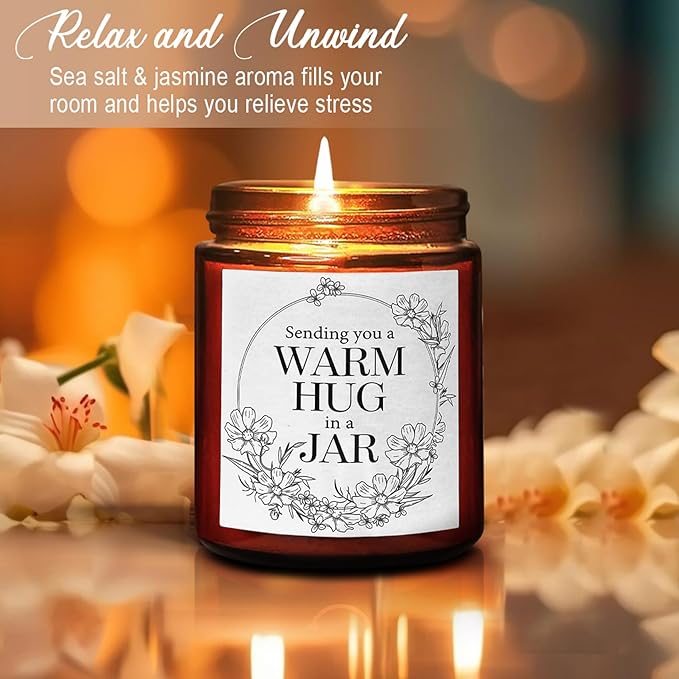 Sending You Love & Hugs Candle - Friendship Gifts for Women, Men, Best Friend, Sister - Relaxing Gifts for Her, Him - Natural Soy Wax Jasmine Essential Oil Calming Candles for Stress Relief